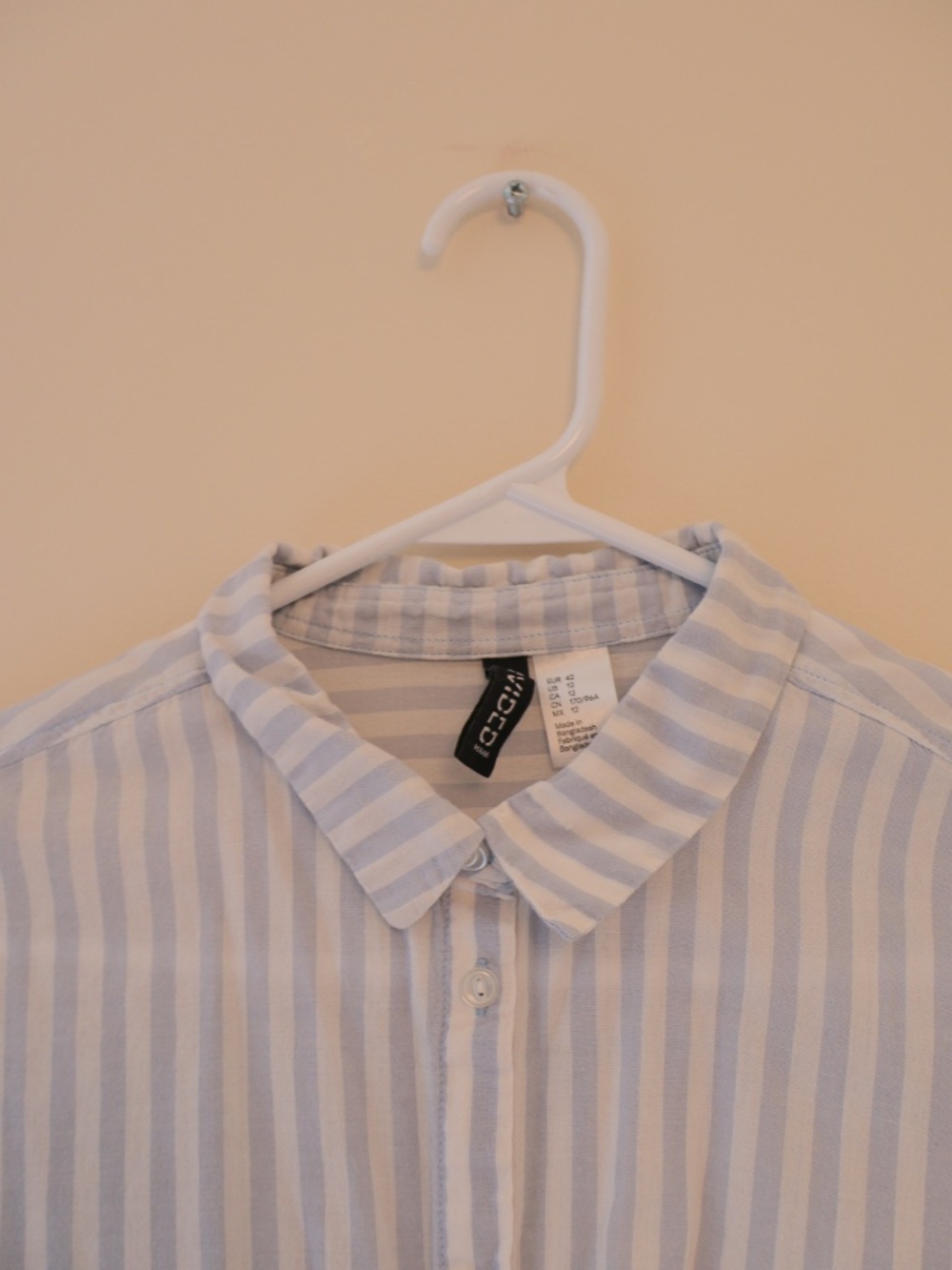 H&M Cotton Blue White Striped Relaxed Button Up Long Sleeve Shirt Coastal Preppy - Picture 4 of 6